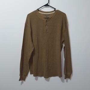 Faded Glory Men’s Henley Shirt - Brown Long Sleeve, Size Large (42/44)